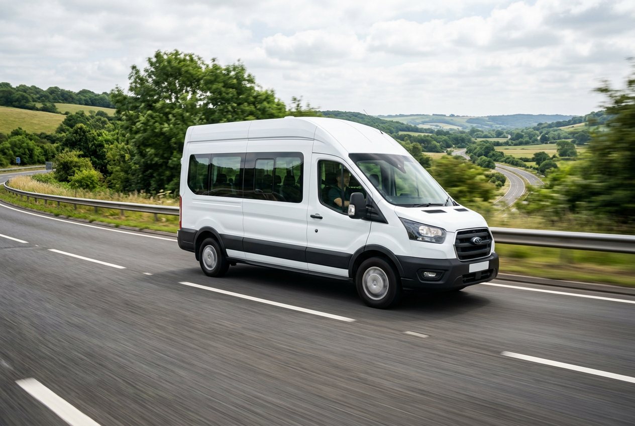 Commercial van driving on the highway under individual vehicle insurance